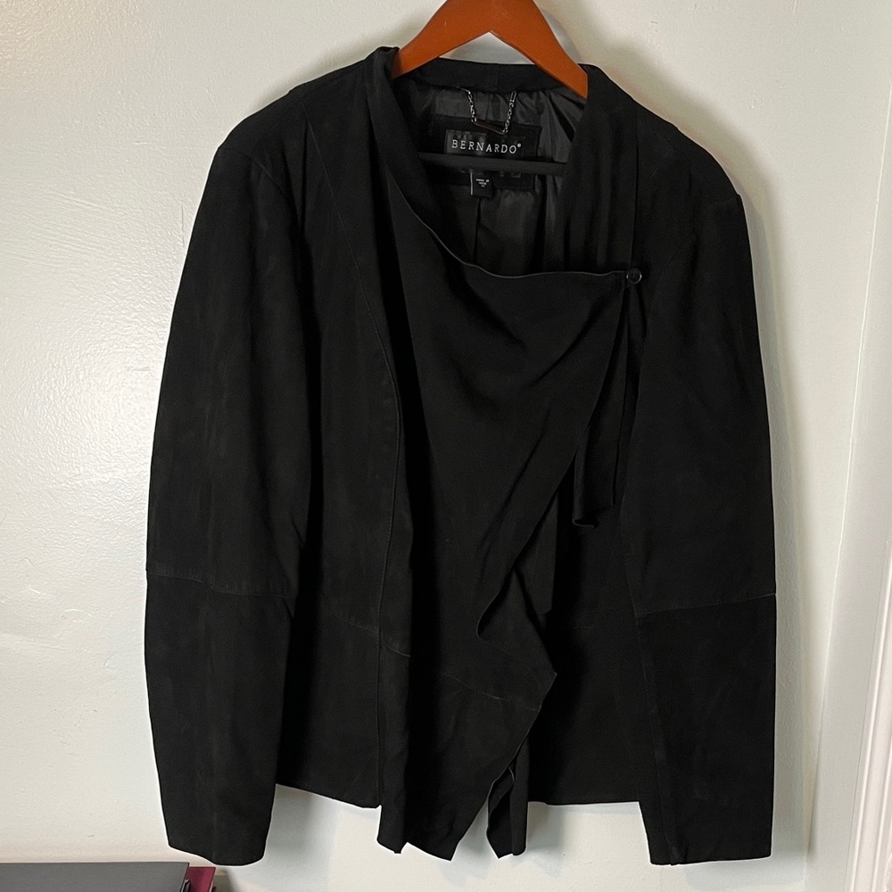 Bernardo Black Suede Genuine Leather Biker Steampunk Gothic Retro Jacket Sz 2X